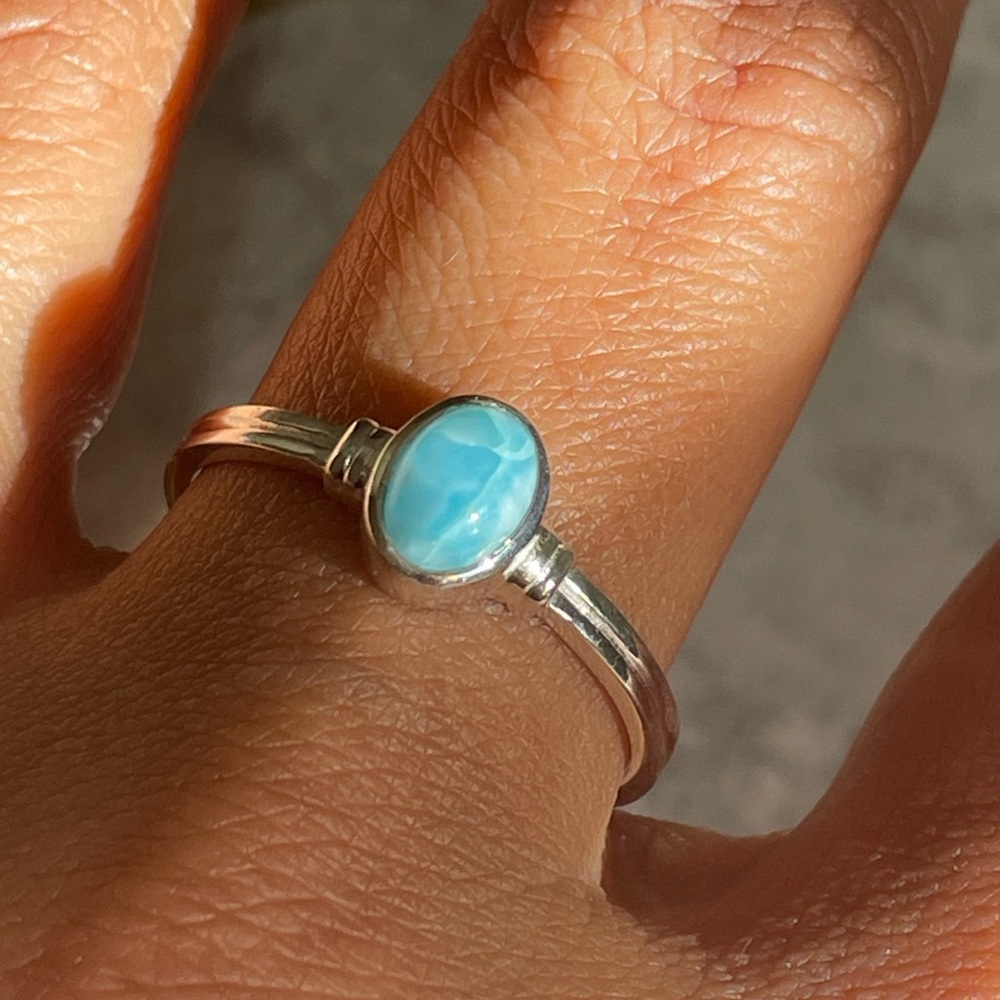 925 sterling silver natural Larimar ring US 11 BOHO - Picture 4 of 6